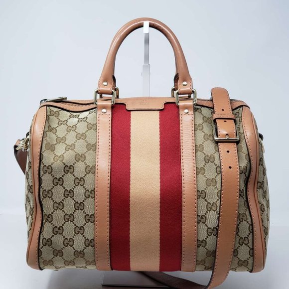 100% Auth Gucci Canvas Vintage Boston Satchel Bag - Picture 2 of 16